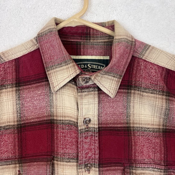 Field & Stream Heavyweight Flannel Men's Red/Tan Long‎ Sleeve Button Up - Picture 2 of 6